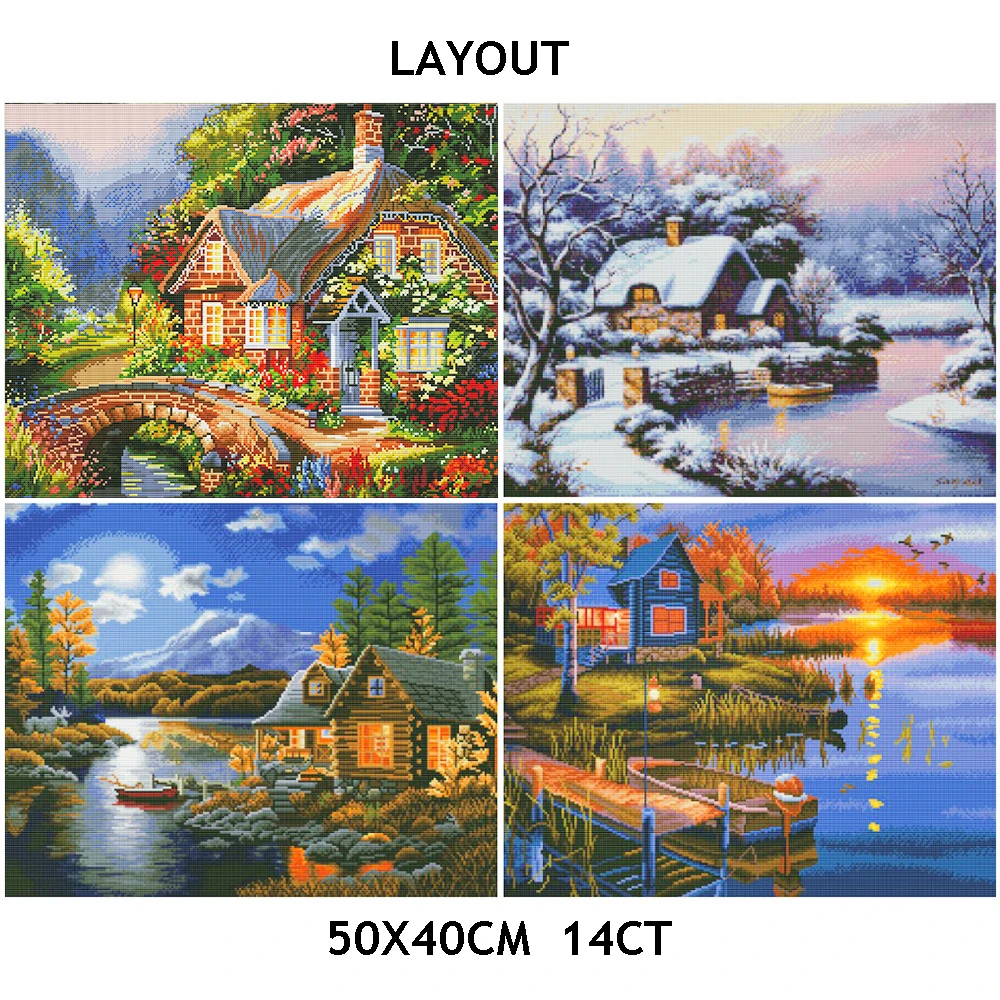 Cross Stitch Embroidery Snow Tree Scenery Cotton Thread Painting DIY Needlework Kits 14CT Winter Home Decoration embroidery thread,cross stitch kit