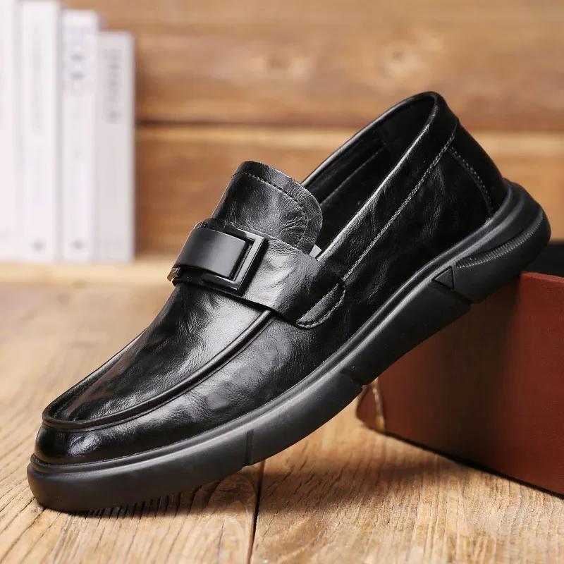 New Shoes for Men Genuine Leather Casual Shoes Spring Flat Shoes Street Fashion Comfortable Slip-on Loafers 3