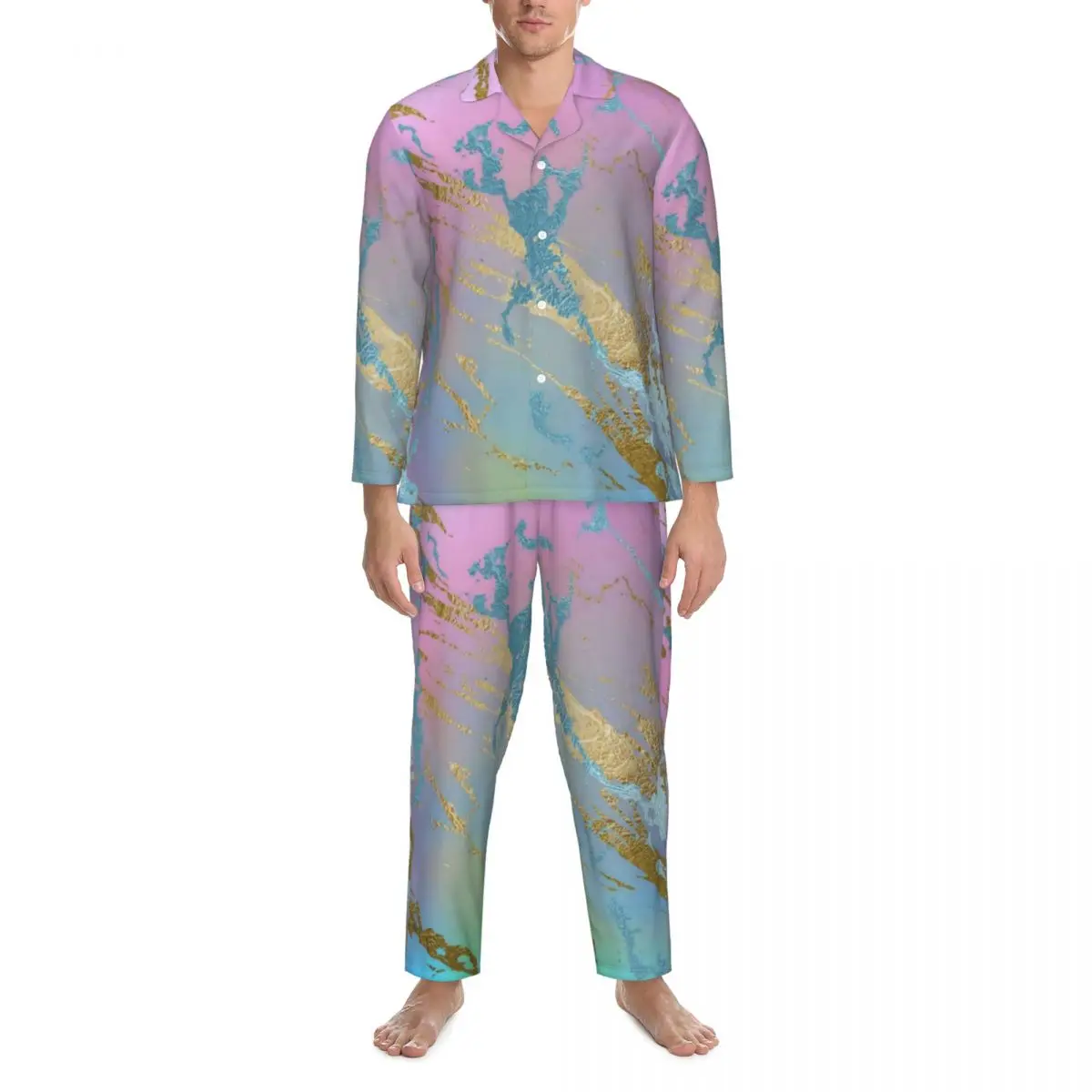 

Glod Metallic Sleepwear Spring Girly Millennial Pastel Ombre Watercolor Aesthetic Oversize Pajama Set Men Soft Leisure Nightwear