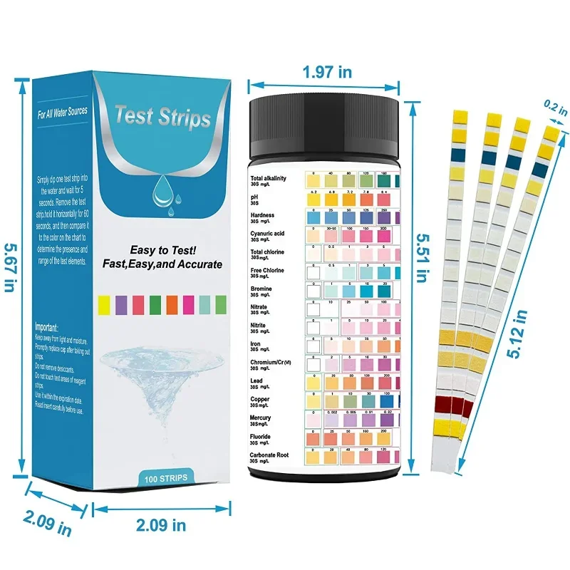 Drinking Water Test Kit Strips for Hardness Chlorine etc.