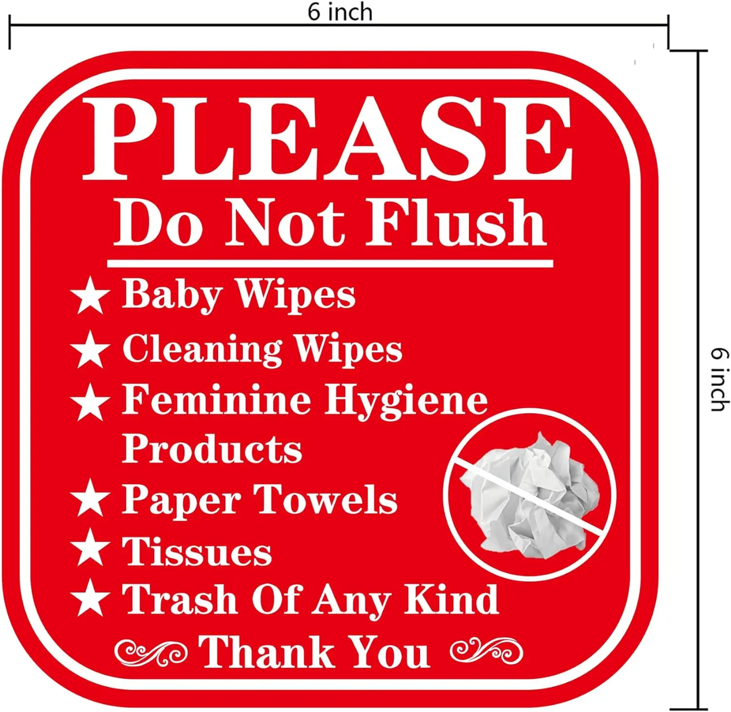 12Pcs Please Do Not Flush Sign 6Inch Please Do Not Flush Anything Except Toilet Paper Sign Toilet Bathroom for Door or wall