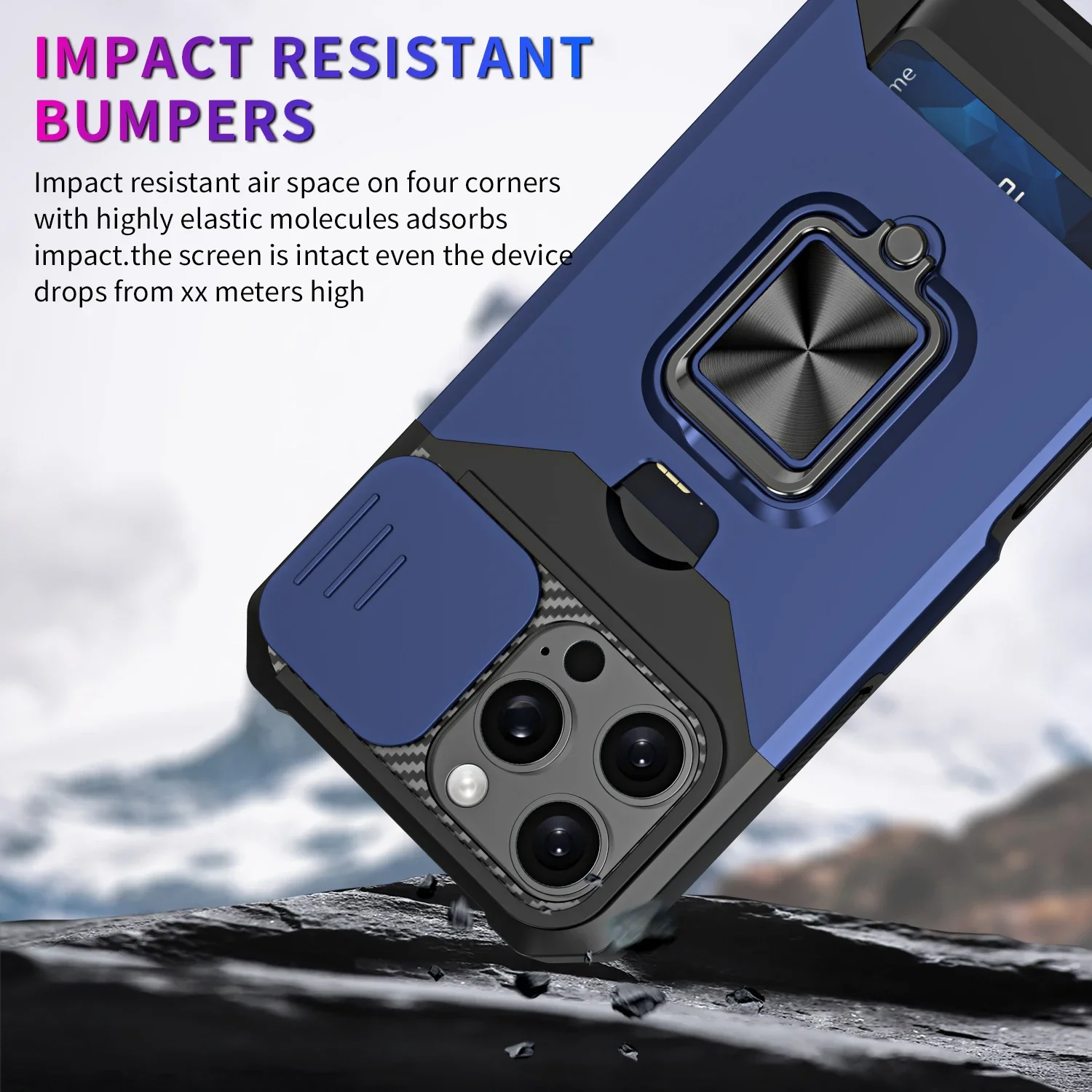 Magnetic Shockproof Armor Case with Card Holder and Ring Protection