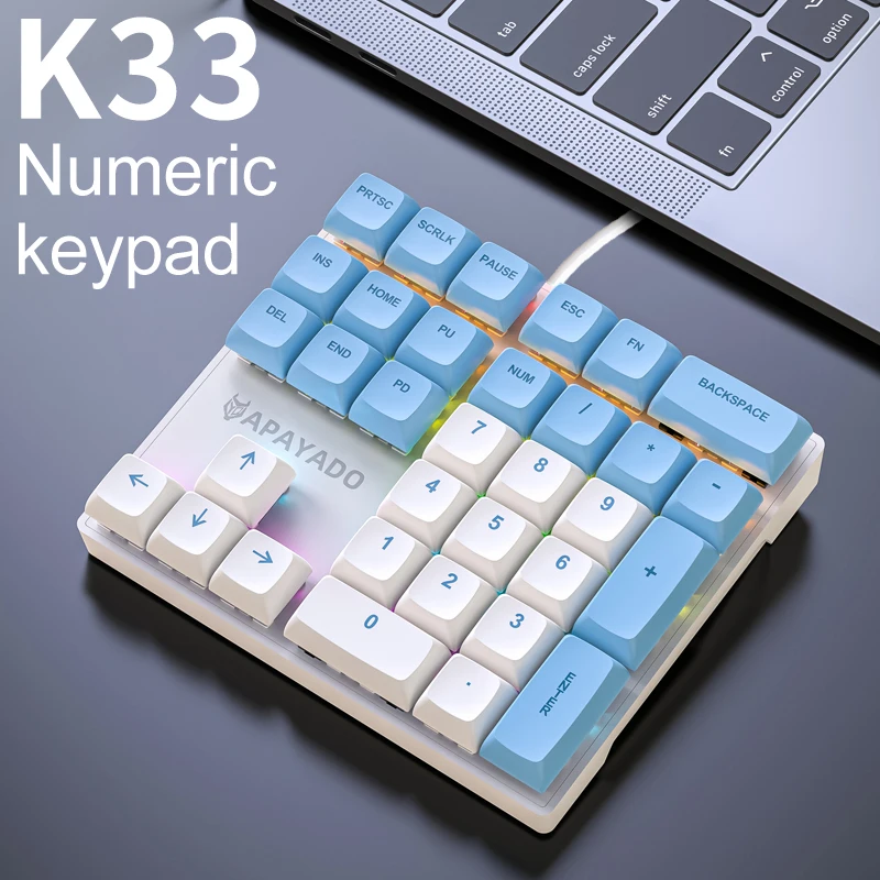 キー坊 ミニ数字キーボードAPAYADO-K33,青いメカニカルシャフト,rgb,pbt
