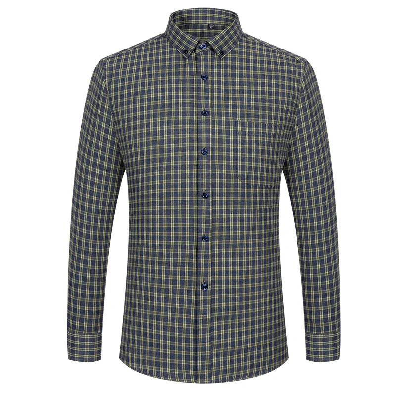 Plus Size S~7XL New Pure Cotton Flannel Plaid Shirts For Mens Long Sleeve Dress Shirt Male Casual Soft Comfort Slim Fit Clothing