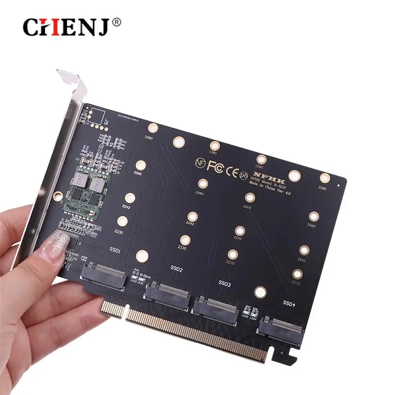 

PCI-E Signal Split Array Card Adapter Card 4 Port M.2 NVMe SSD to PCIE X16 M Key Hard Drive Converter Reader Expansion Card