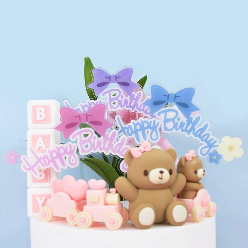 

1piece Happy Birthday Cake Topper Baby Shower Gender Reveal Birthday Party Cup Cake Decorative Accessories Dessert Card Insert