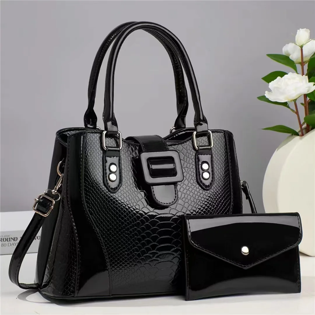 

New Women Ladies 2 in 1 Fashion Retro Tote Shoulder Bag Alligator Printed Casual PU Leather 2 Pcs Set Messenger Handbags