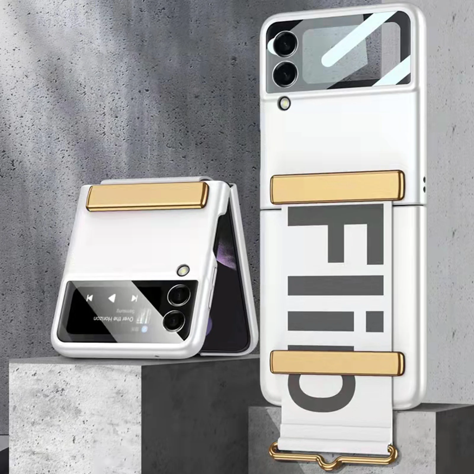 Case with Strap for Z Flip 3 Holder PC Case for Samsung Z Flip 3 Film Phone Cover All-in-one Solid Color Mobile Protective Shell samsung cute phone cover Cases For Samsung
