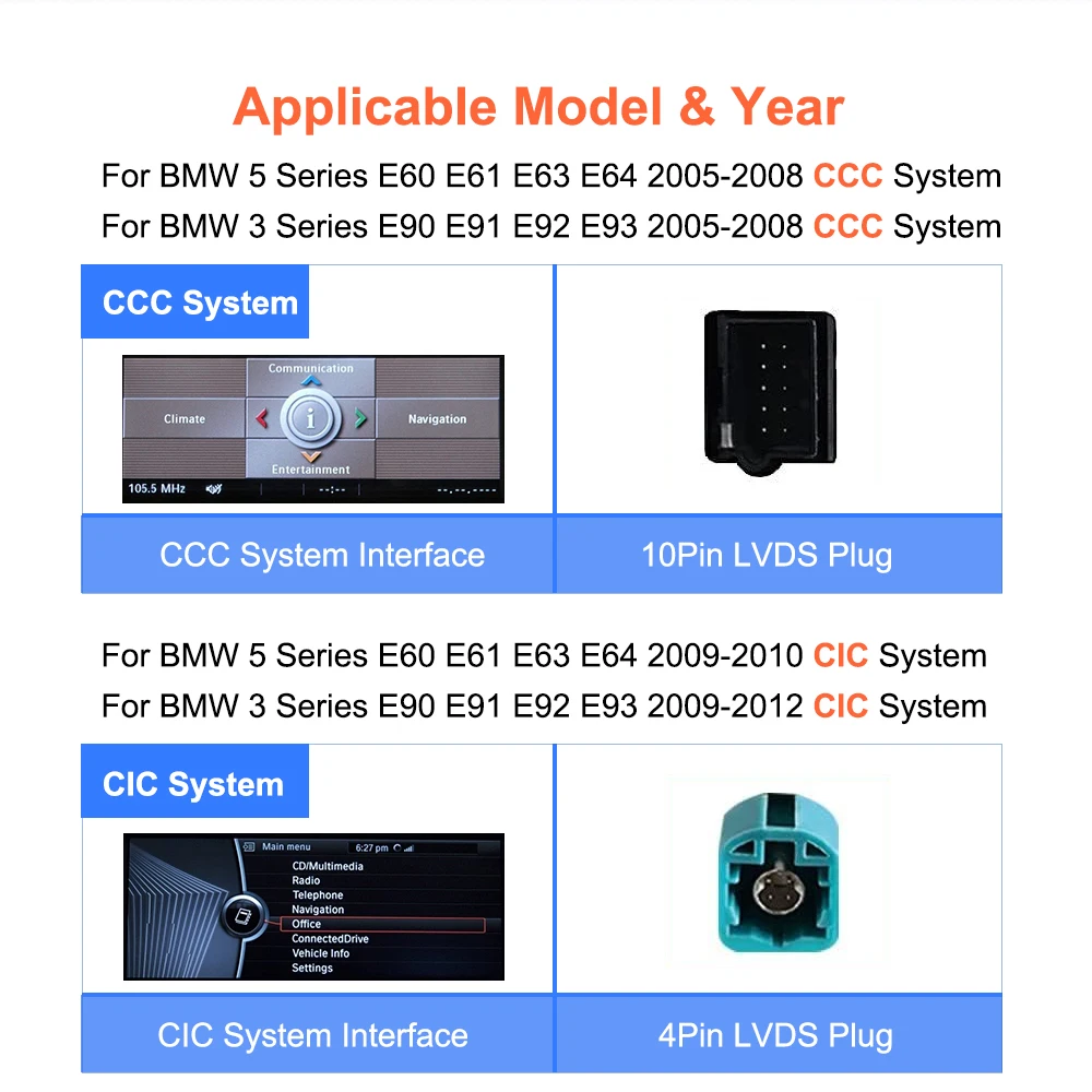 Reproductor Multimedia para Automóvil Bonroad Qualcomm Android 14 con Pantalla de 8.8" para BMW Serie 3/5 E60, E61, E90, E91, E92, E93 (2005–2012), Sistema CCC/CIC 2
