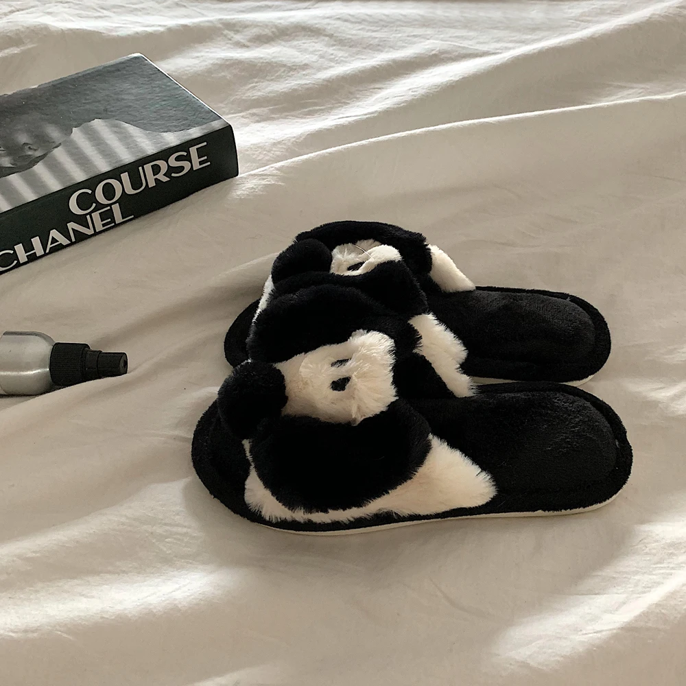 Dog Plush Slippers Female Student Ins Fluffy Slippers Cute Chic Cotton Slippers