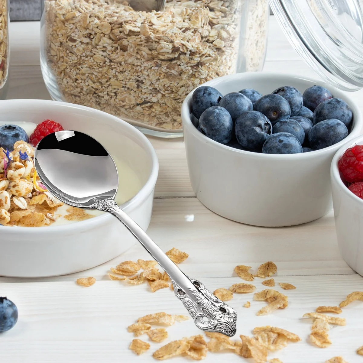 7" Stainless Steel Round Spoon Set for Cereal Ice Cream Oat Dessert Soup porcelain spoon,stainless steel spoon,soup spoon