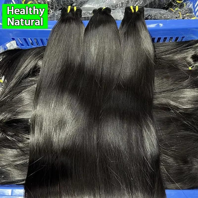 Tessuto per capelli vergini grezzi non trattati Bone dritto Fasci di capelli umani al 100% Estensioni a doppia trama Tissage per le donne Nero naturale - immagine 6