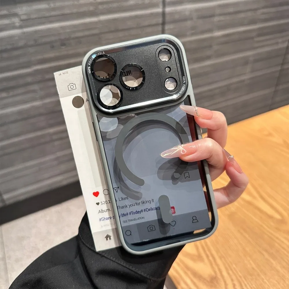 Enhanced Shockproof Color Case with Magsafe Compatibility - Rugged Clear Metal Armor Cover