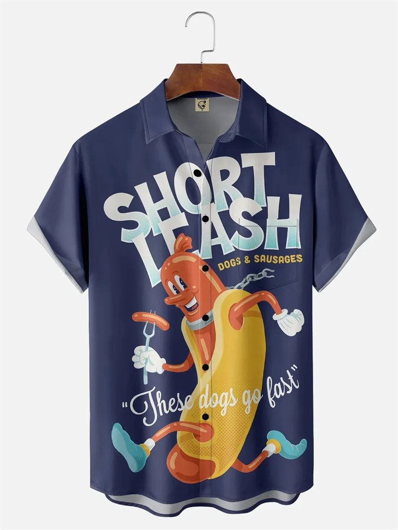 Funny Hot Dog 3d Printed Men Shirts Summer Loose Lapel Short Sleeve Street Tops Women Kid Cartoon Hamburger Hawaiian Shirts