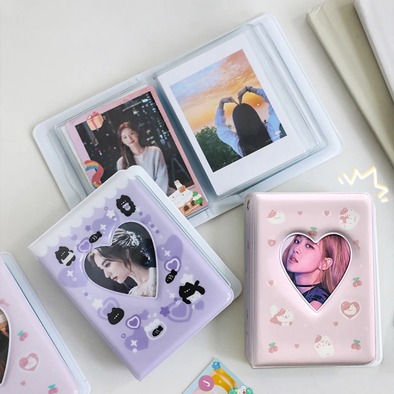 runrayay Raccoglitore per Fotocard KPOP Pink Rabbit con Ciondolo, 7,6 cm Love Heart Hollow Portafoto Cards Book Sleeves, 40 Tasche A5 Raccoglitore Mini Photo Album per Porta Biglietti da Visita