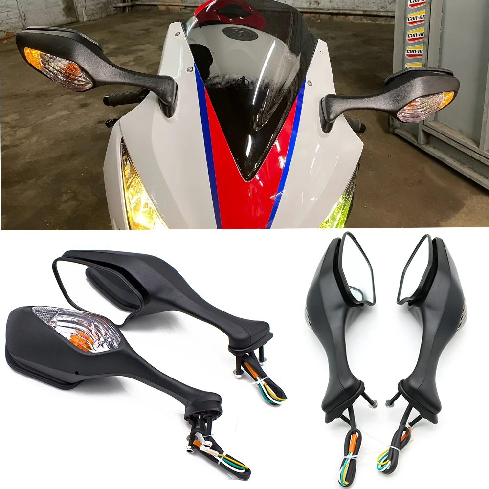 1PairMotorcycleMirrorswithIndicatorsMotorbikeMirrorsfor20082013HondaCBR1000RRCBR