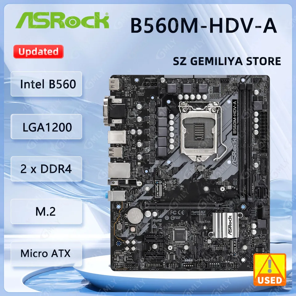 ASROCK B560M-HDV-A Motherboard LGA1200 M.2 Intel B560 2x DR4 64GB