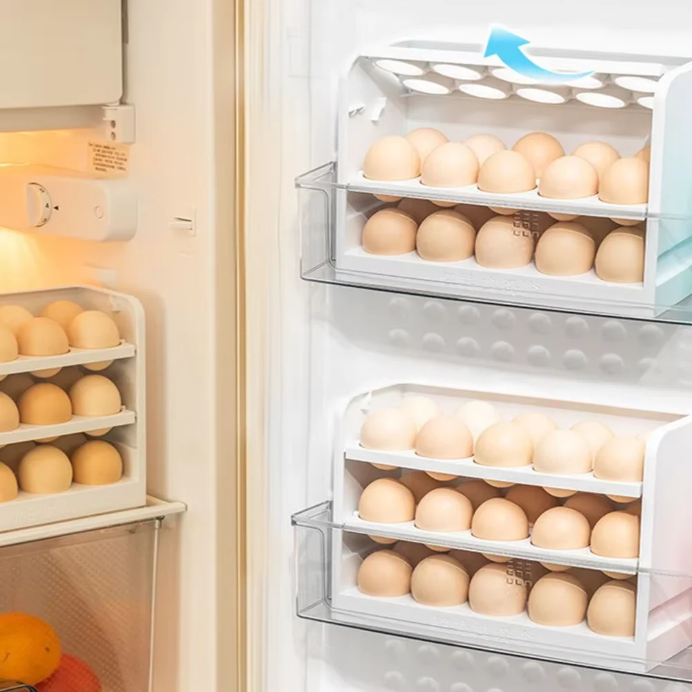 Refrigerator Egg Storage Box Rotating 30 Grid Space-saving Organizer Container Kitchen Desk