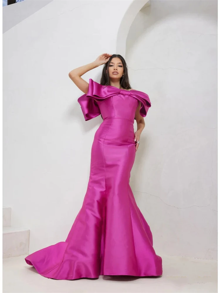 

Женское вечернее платье с открытыми плечами, элегантное платье со шлейфом и лифом с бантом