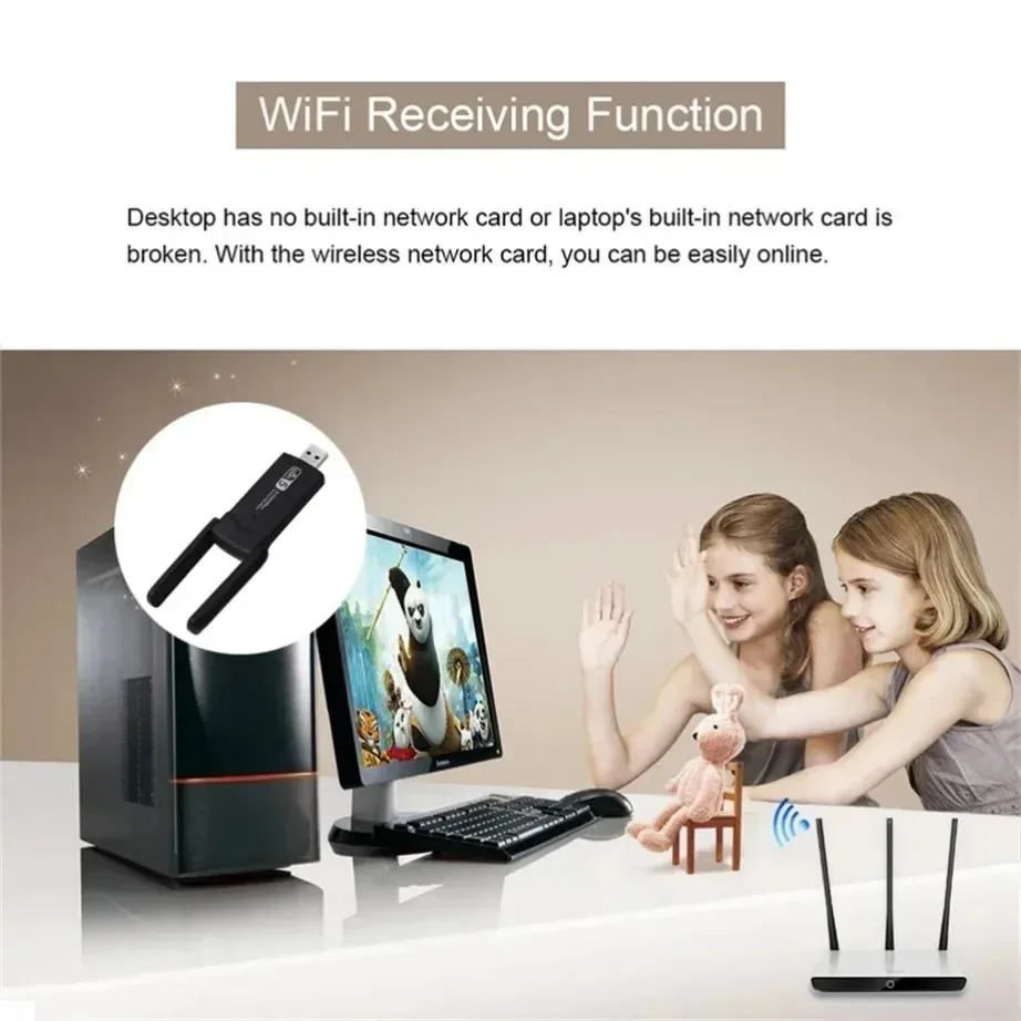 WiFi Adapter USB Network Adapter 1200Mbps Wireless USB Wifi Adapter Dual Band 5GHz 2.4Ghz 802.11AC RTL8812BU Wifi Antenna Dongle Network Card For Laptop Desktop