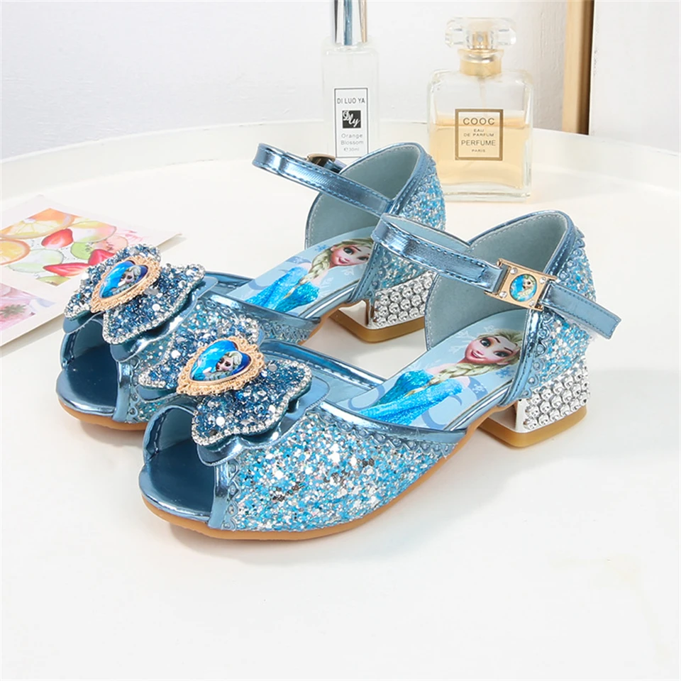 Summer Fancy Girl Disney Elsa Princess Sandals Children\'s High Heels Fantasy Frozen Masquerade Party Dress Up Kids Crystal Shoes