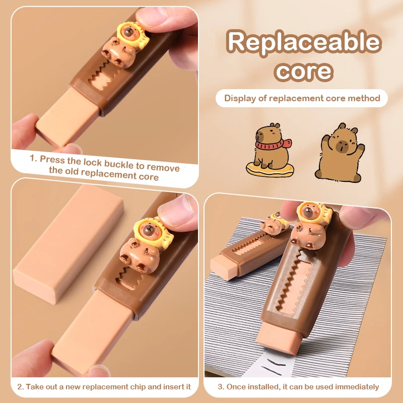 1pcs Kawaii Push Pull Capybara Eraser Soft School Supplies Clean Mess Free Stationary Office Student Rubber Eraser For Kids Gift