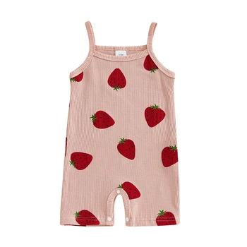 Pudcoco Baby Toddler Girl Pagliaccetto alla fragola Collo quadrato Body con cinturino per spaghetti Abiti estivi carini 3M-3T 1