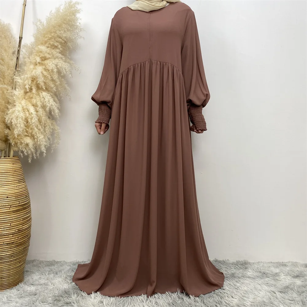 Plain Closed Abaya Luxury Dubai Muslim Hijab Dress Pleated Elastic Cuffs Basic Abayas for Women Turkey Ramadan Islam Kaftan Robe