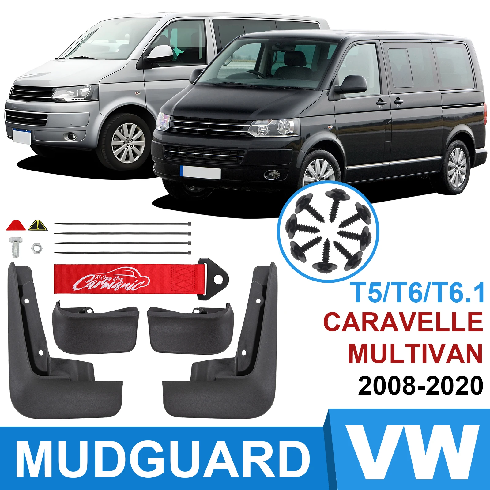 車用汎用 マッドガード カラベル用 マルチバン用 2008-2018 車のマッドガードマッドガードスプラッシュフラップマッドガード 車用オーバーフェンダー  用VW 用トランスポーター用 カラベル T6 T6.1 マルチバン用 コンビ 2015 2016 2017 車のフェンダー マッドフラップ ... 泥除け車 トランスポーター用カラベルマルチバン T5 T6 2008-2020 フェンダーフロントリアマッドガードカーアクセサリー