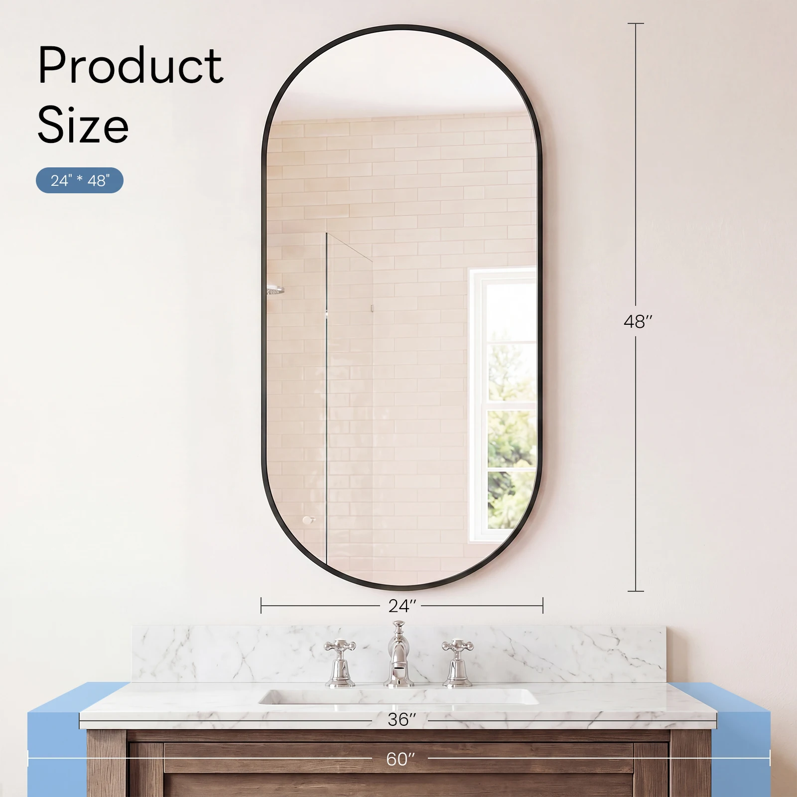 JHK Oval Wall Mirror with Metal Frame for Wall Modern Dressing Mirror Tempered Glass Bedroom Living Room Horizontal or Vertical