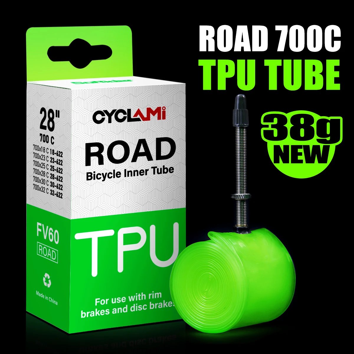 thumbnail image 2 of ROCKBROS Bike Inner Tube 700x18/28C Ultralight 24g TPU Road Bicycle 2 of 13