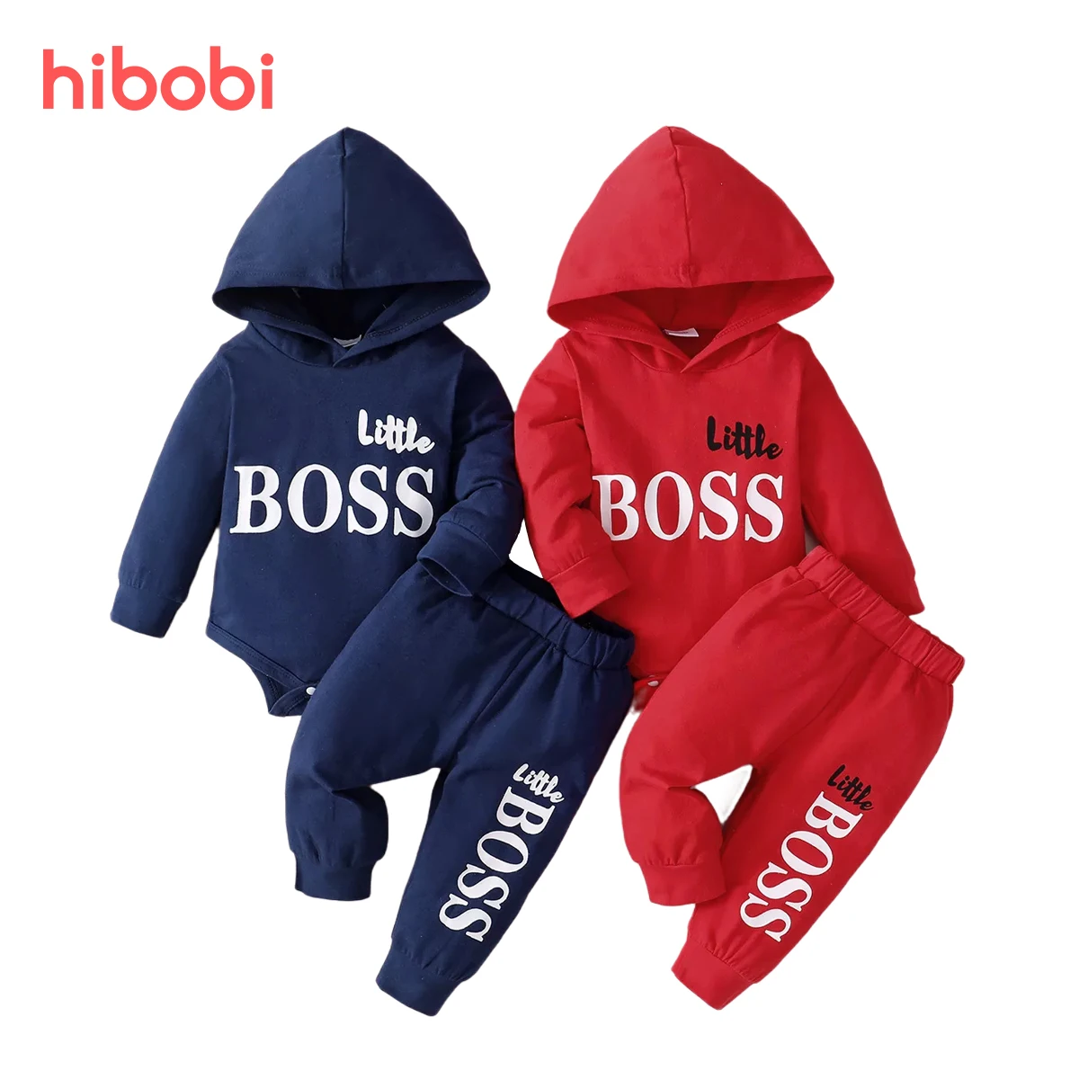 Hibobi 2pcs Newborn Baby Boy Clothes Set Long Sleeve Hooded Sweatshirt