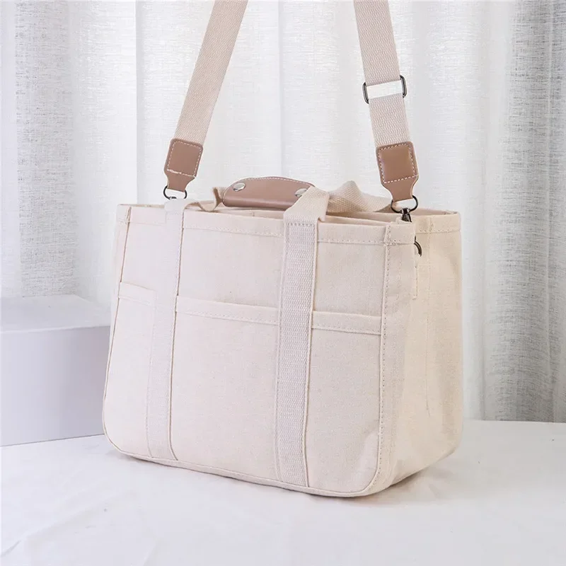 Thickened Canvas Tote Bag, Multi Functional Single Shoulder Crossbody Bag, Large Capacity Handbag with Multi-layer Storage Bag