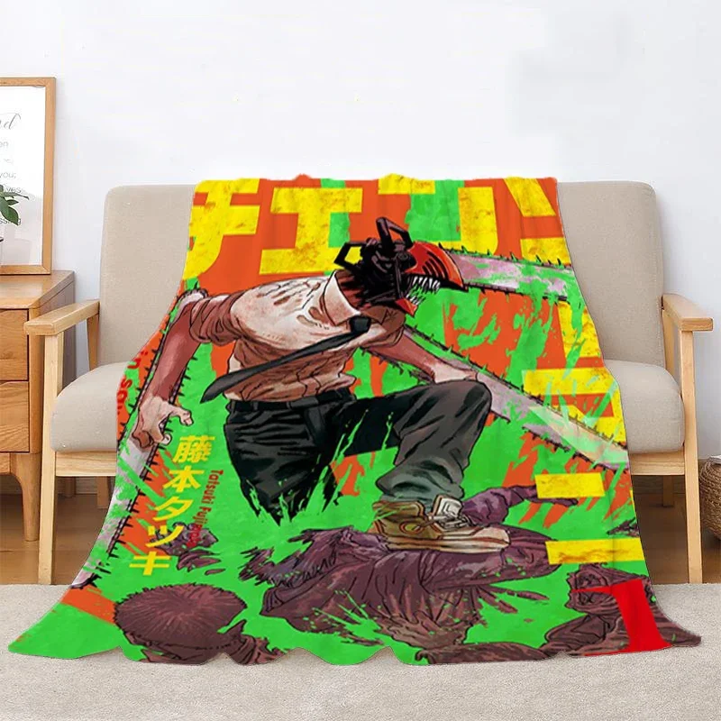 

Chainsaw Man Flannel Blanket Fluffy Warm Winter Blankets for Decorative Sofa Double Bedspread Knee Throw Bed Soft Oversized Nap