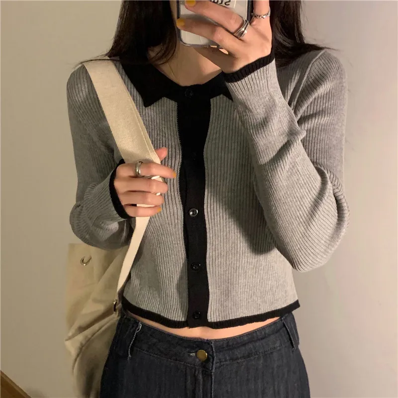 

Cardigan for Women 2023 Ropa Mujer Turndown Collar Long Sleeve Tunic Pull Femme Fashion Vintage Knitted Sweater Y2k Tops Female