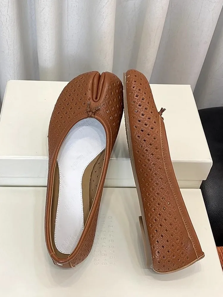 Summer Women Breathable Hollow Out Sheepskin Genuine Leather Flats Shoes Slip On Loafers Bowknot Slip Toe Moccasin Gommino Shoes 5