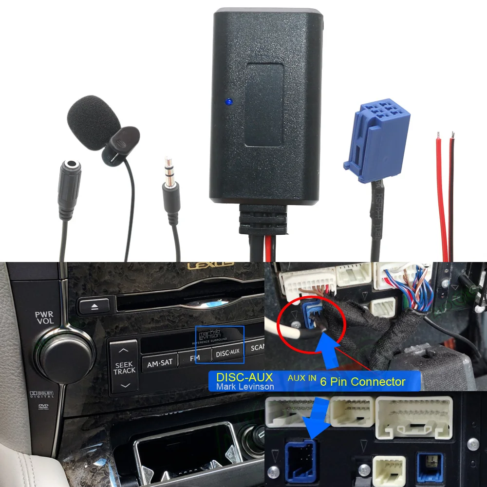 BlueMusic Bluetooth-ljudadapter Med 6 6-anslutning Kompatibel Med Toyota: Auris Avensis T25 T27 Corolla Hilux Prius RAV4 Yaris XP9, Land Cruiser J12 / 20 - Lexus: IS 250 300, IS-F, GS RX LS 350 430 - View #13