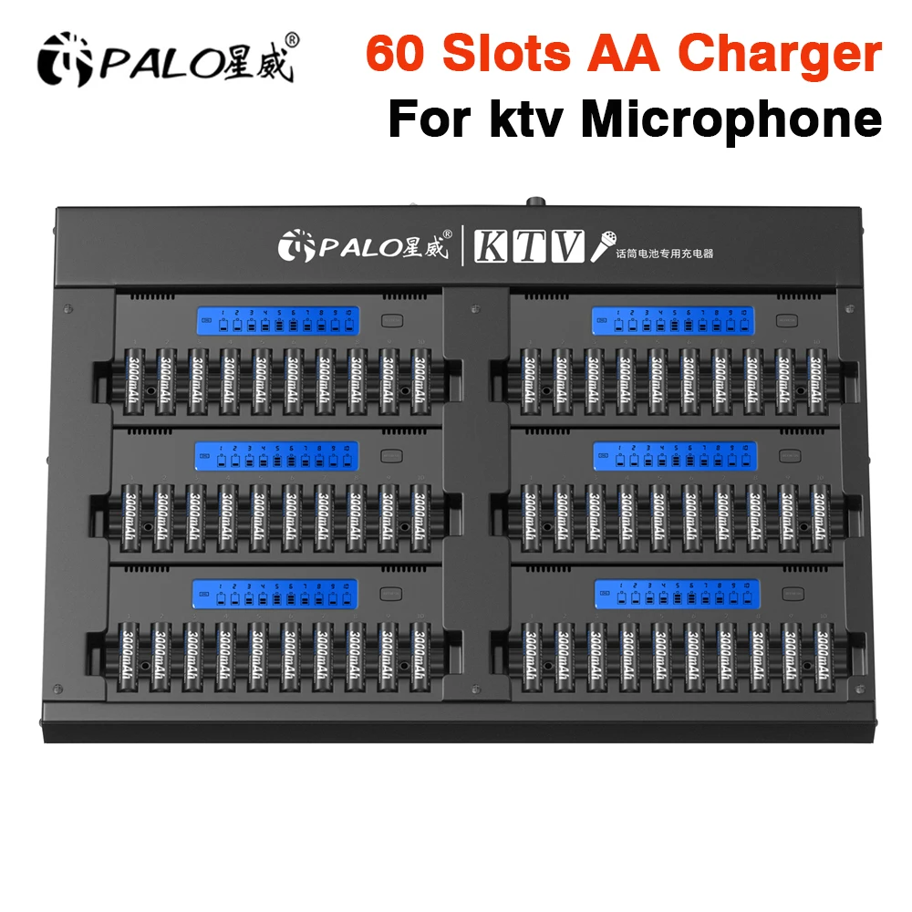 

PALO 60 Slots LCD Battery Charger 1.2V AA Rechargeable NIMH NI-MH Battery Charger For KTV Microphone AA Battery Batteries