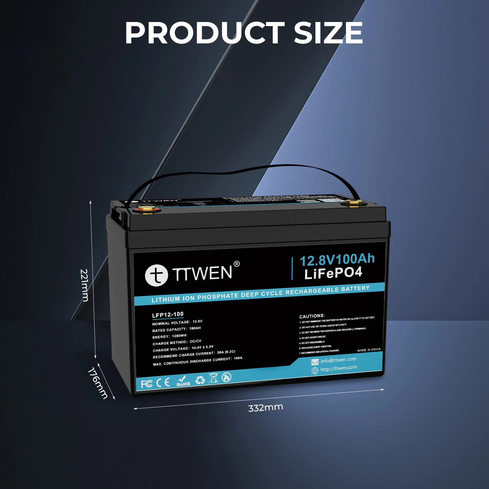Golf Car RV Marine TTWEN 12V 24V 36V100Ah 200Ah 300Ah 400Ah Bluetooth Grade A+ Cells LiFePO4 Lithium Battery