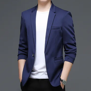 HOO 남성용 세트 재킷, 청소년 패션, 캐주얼 단색 슬림핏 블레이저, 가을 신상, 2024