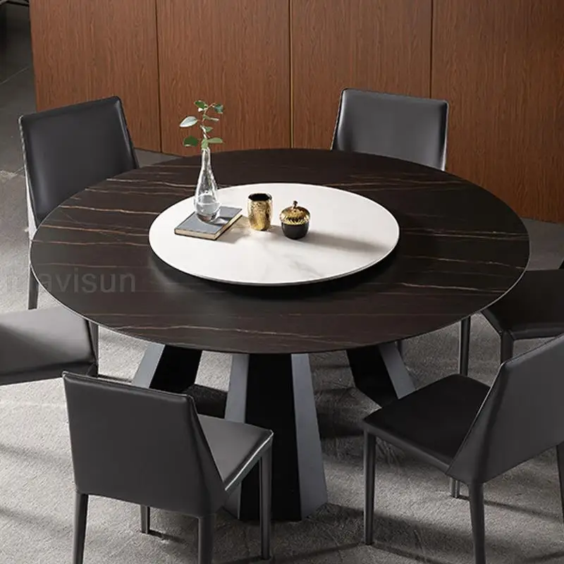 

Modern Aesthetic Round Table With 360° Rotating Turntable Household Carbon Nordic Steel Frame Silla Furniture Living Room FGM