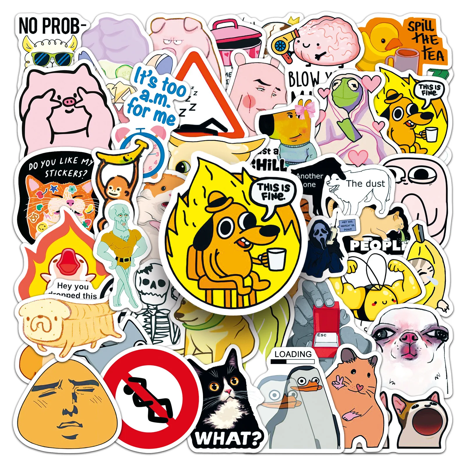 50 Pezzi Adesivi Divertenti 'This Is Fine', Sticker 'This Is Fine' per Scrapbooking, Telefono, Laptop, Valigie, Skateboard, Impermeabili