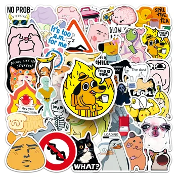 50 Pezzi Adesivi Divertenti 'This Is Fine', Sticker 'This Is Fine' per Scrapbooking, Telefono, Laptop, Valigie, Skateboard, Impermeabili