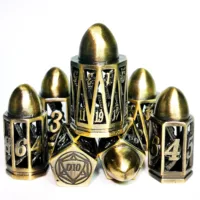 DnD Metal Dice Set - 7pc Hollow Bullet Design Zinc Alloy Dice, Black RPG Polyhedral Dice Set for Dungeons and Dragons 1