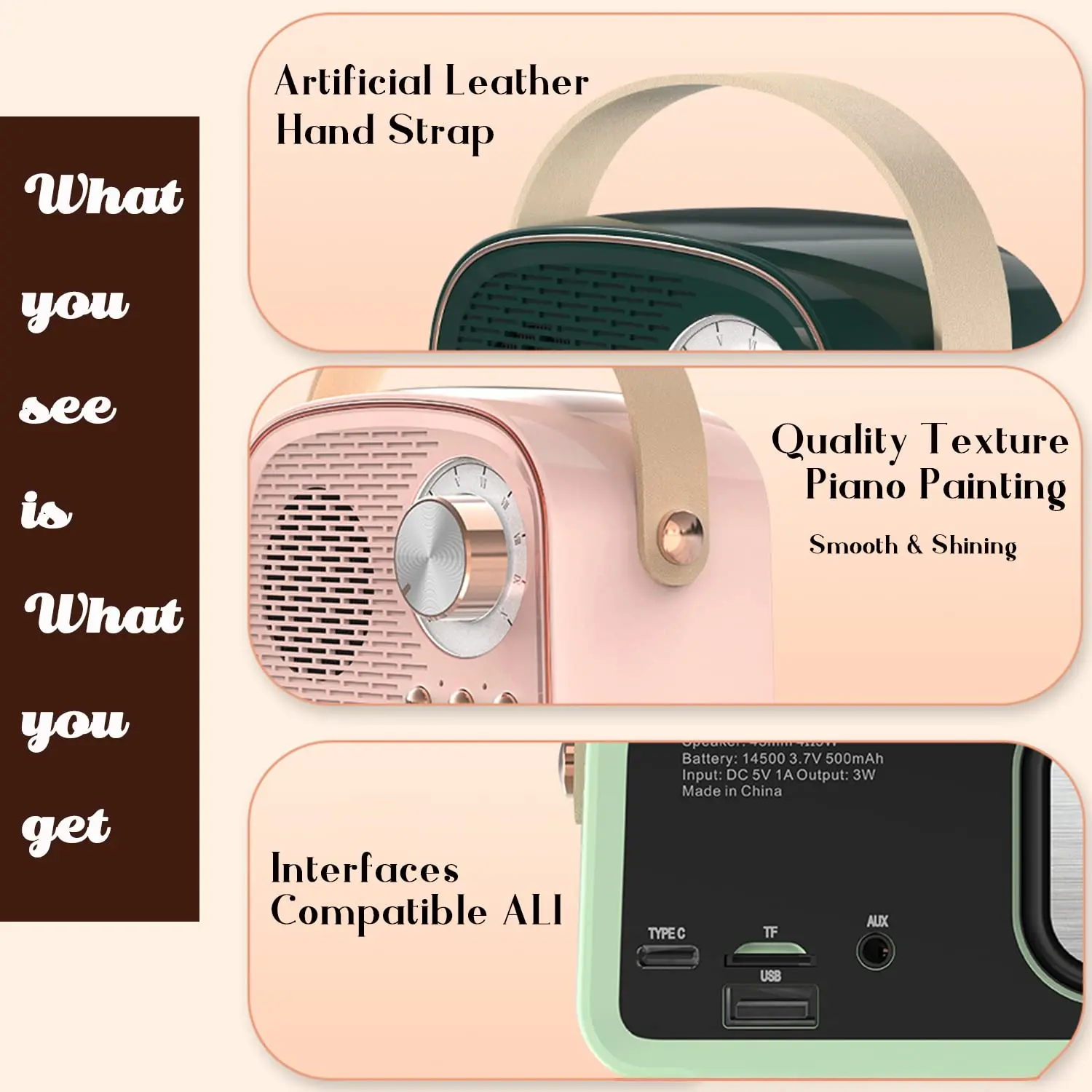Retro Bluetooth Speaker Cute Mini Speaker FM Radio Portable Wireless Speaker TWS Music Player Hifi Stereo TF USB