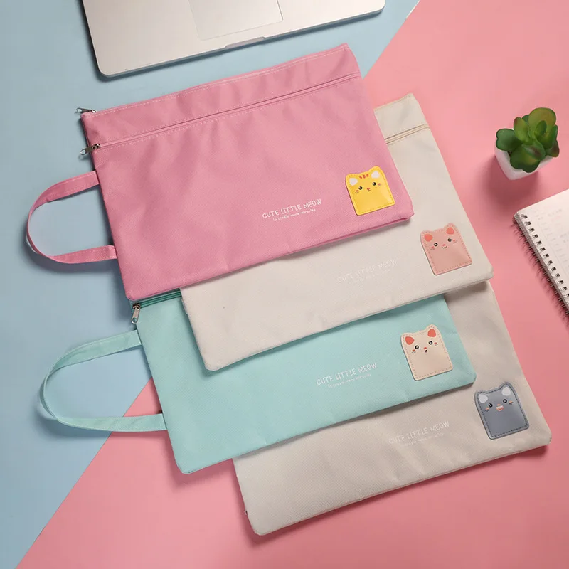 1pc A4 Size File Folder Bag Documents Stationery Books Storage Bag Pouch School Office File Holder Zipper