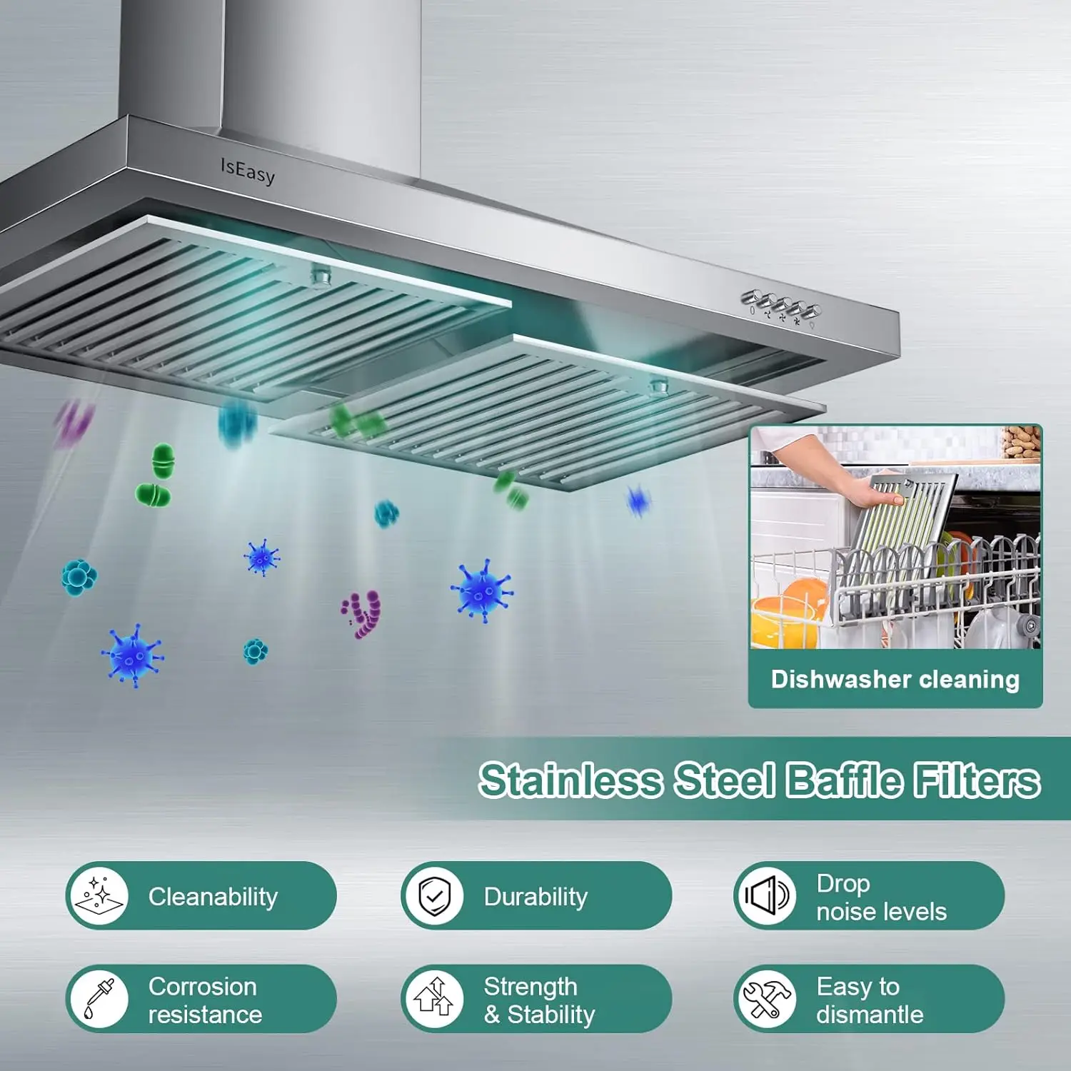 Hood 30 inch, Wall Mount Vent Hood 500 CFM with Ducted Convertible Ductless Kitchen Hood in Stainless Steel, 3 Spee 5