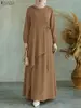 Elegant Muslim Dresses 2026 ZANZEA Ramadan Abaya Kaftan Solid IsIamic Clothing Women O Neck Long Sleeve Robe Irregular Sundress