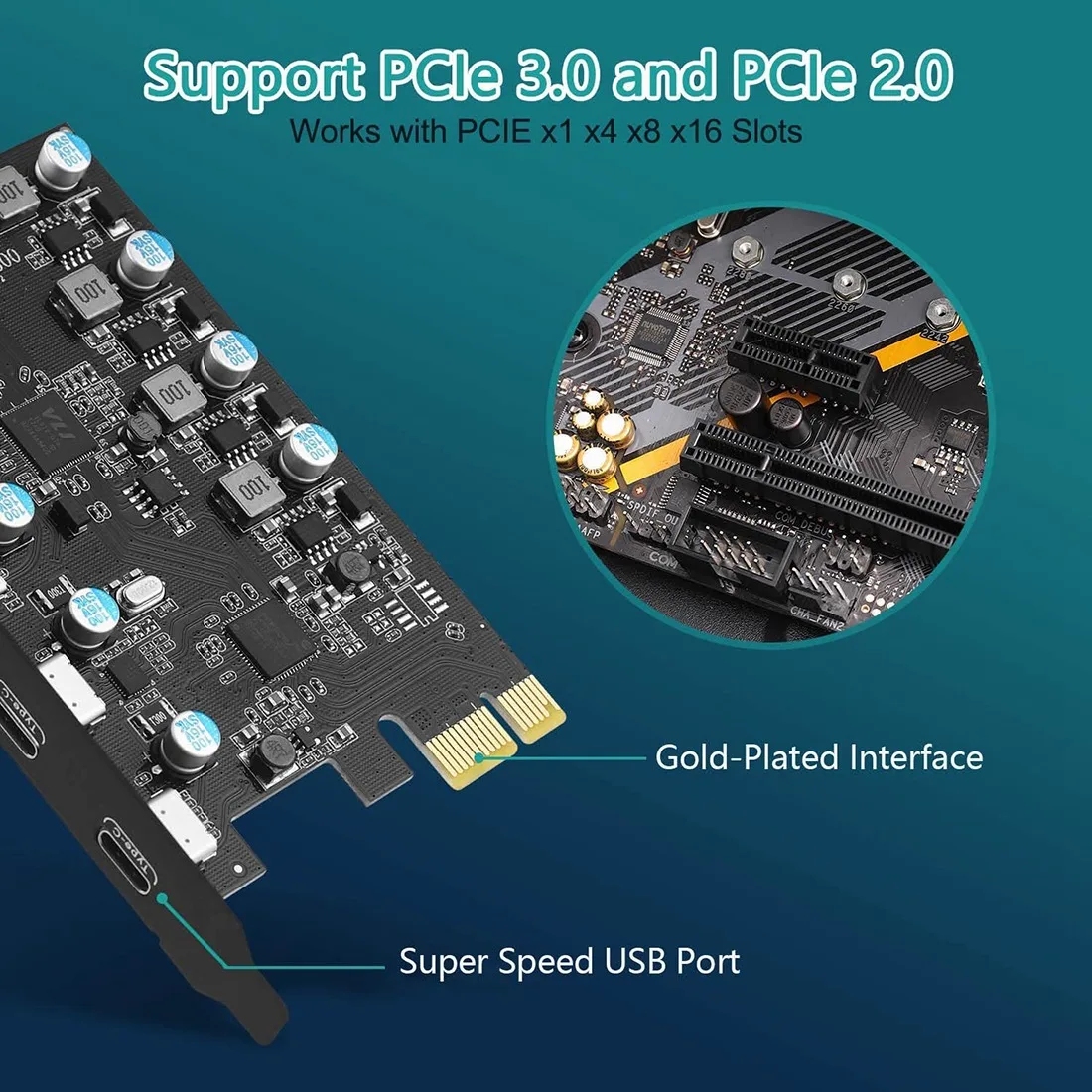 PCI 익스프레스 확장 카드, 윈도우 10, 8/7, 맥 OS 10.8.2 용, 5 포트 확장 카드 (3X USB C,2X USB 3.0-A)