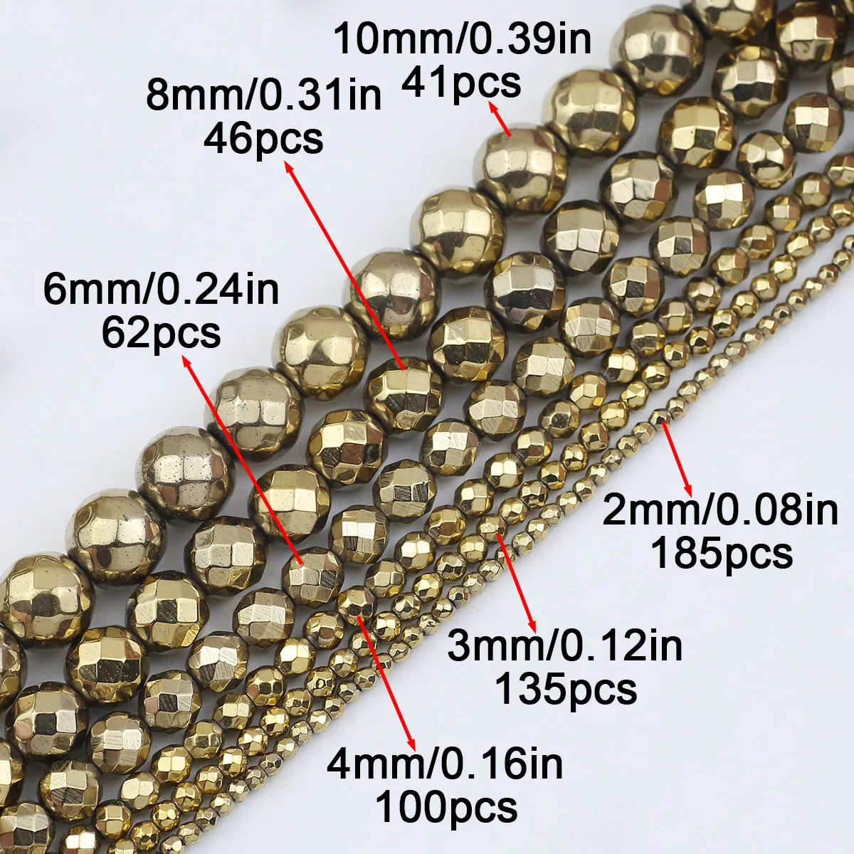 Silver Hematite Round Beads - 2-10mm Non-Magnetic Natural Stone for Jewelry Making, 15'' Strand